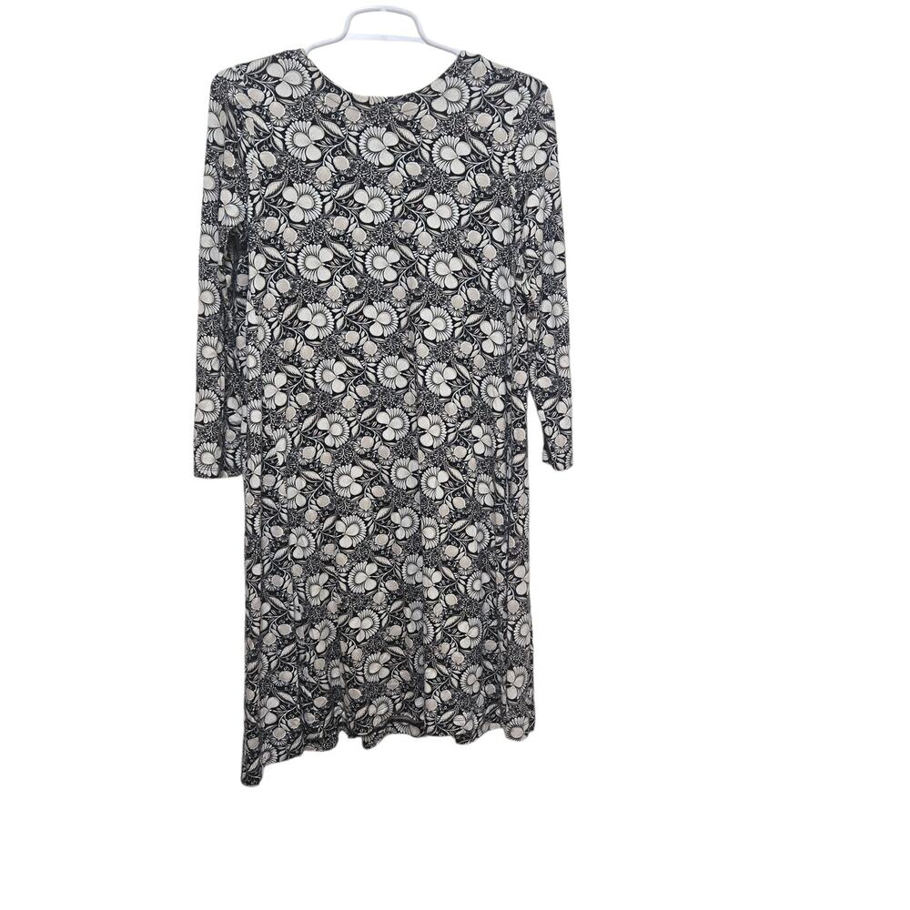 LOFT Floral Swing Dress ST Black White Long Sleeve Stretch